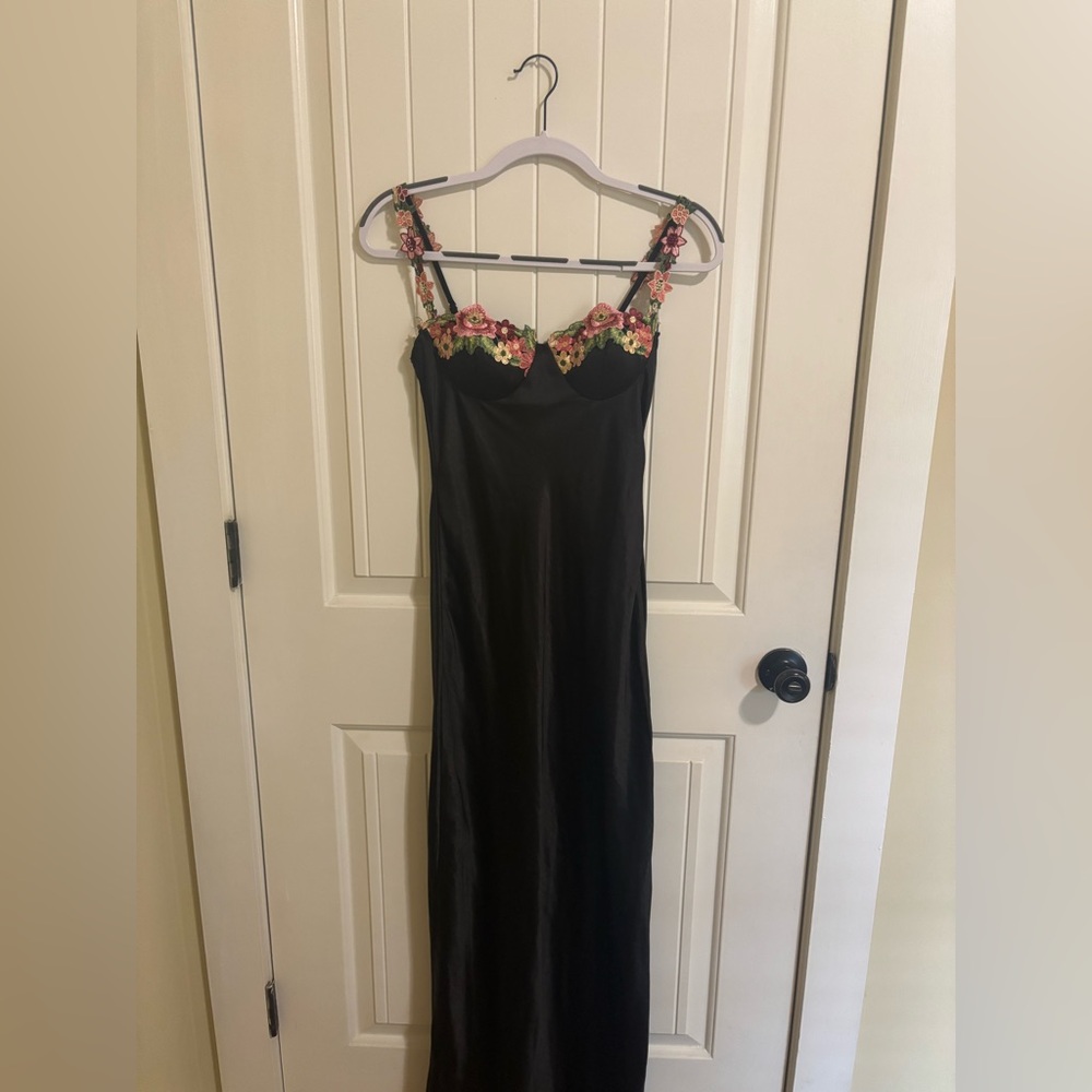 Black Floral Embroidered Slip Dress